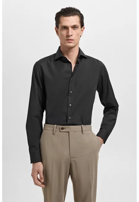Памучна риза с класическа яка - Черен