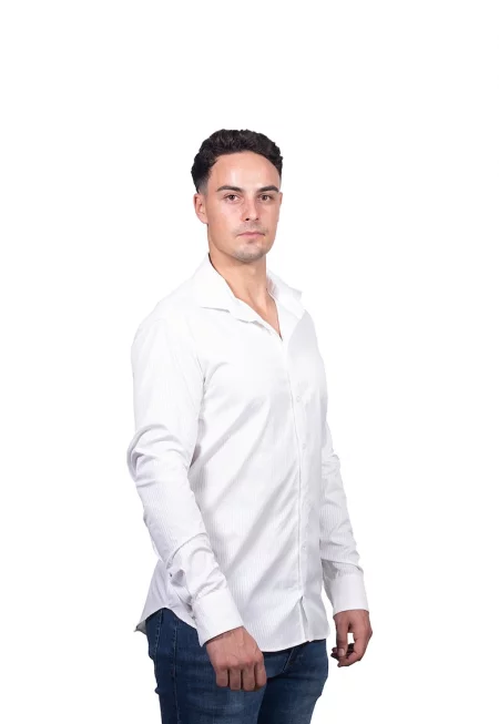 Памучна риза с остра яка - Бял