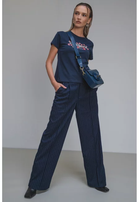 Памучна тениска Ginny с лого - Малина/Каки/Тъмносин