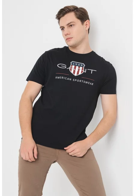 Памучна тениска с лога - Черен