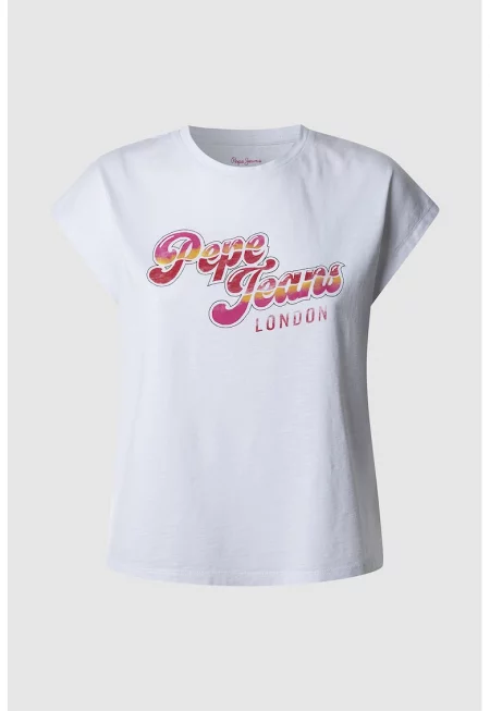 Памучна тениска с лого - Червен/Бял/Фанданго розово