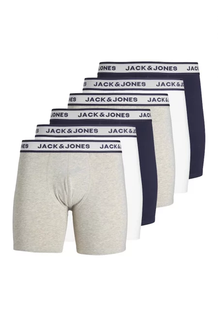 Памучни боксерки JACSOLID с лого - 6 чифта - Бял/Сив/Тъмносин