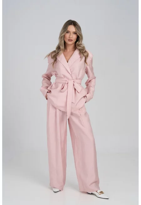 Панталон с лен с басти - Пастелнорозов