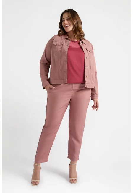 Панталон с лен с връзка на талията - Прашно розово