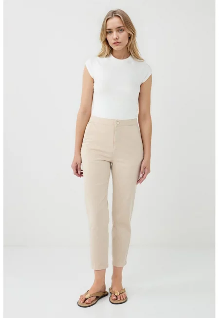 Панталон със стесен крачол и висока талия - Слонова кост