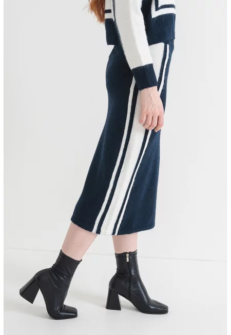 Плетена миди пола - Мръснобял/Тъмносин