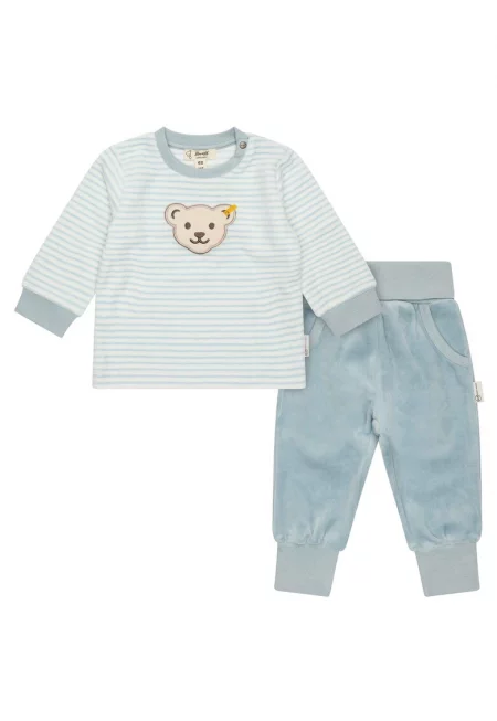 Поларена пижама с бродерии - Бял/Светлосин