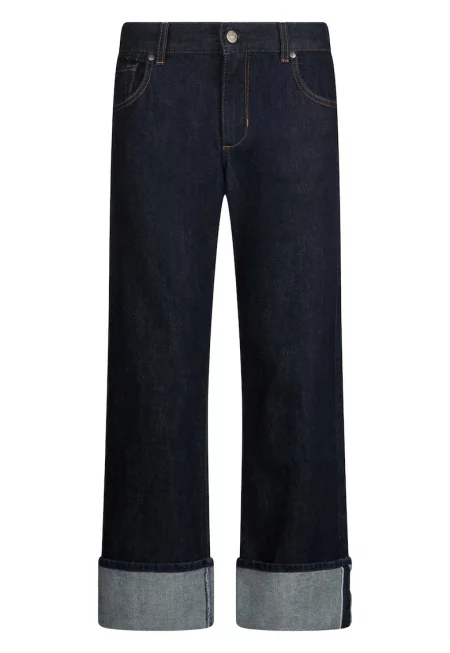 Прави дънки с навит подгъв - Ултрамарин синьо