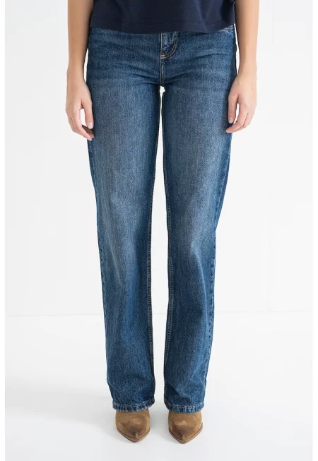 Прави дънки със средновисока талия - Тъмносин