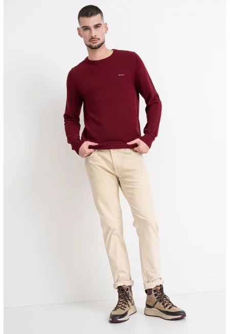 Пуловер от памучно пике - Тъмночервен