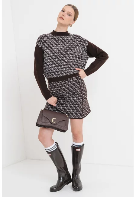 Пуловер с монограм - Бял/Кафяв