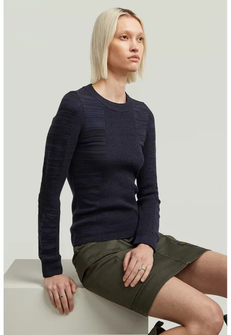 Пуловер с памук - Тъмносин