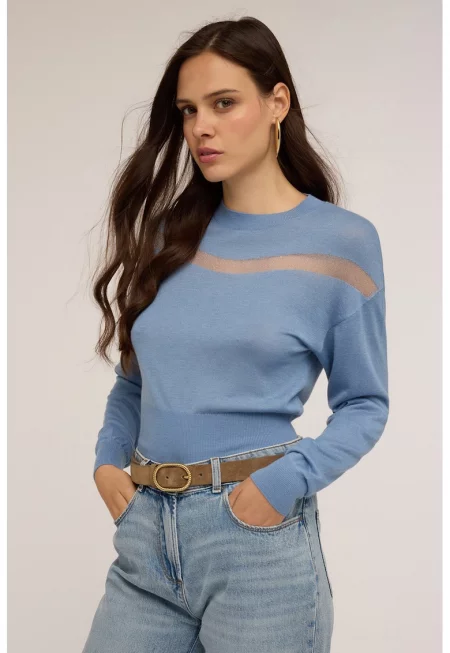 Пуловер с вълна с полупрозрачни панели