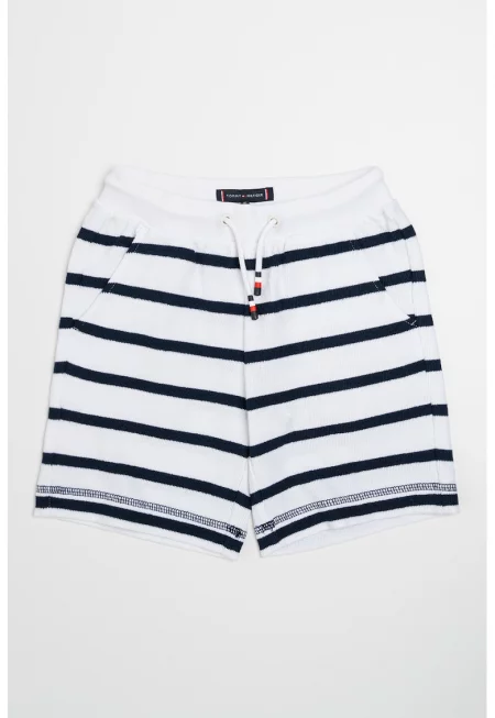 Раирани памучни шорти - Бял/Тъмносин