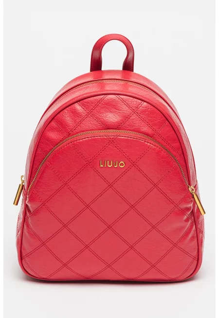 Раница от еко кожа с преден джоб с цип - Червен