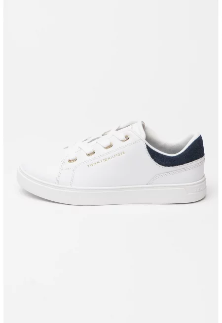 Равни кожени спортни обувки - Златист/Бял/Тъмносин