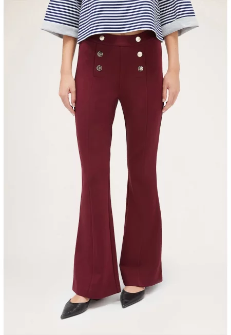 Разкроен панталон с висока талия - Бордо