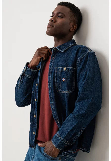 Риза от деним с джобове на гърдите - Тъмносин