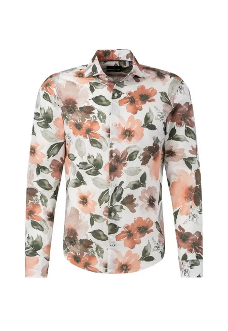 Риза regular fit с дълъг ръкав и флорален принт JP3 - Зелен