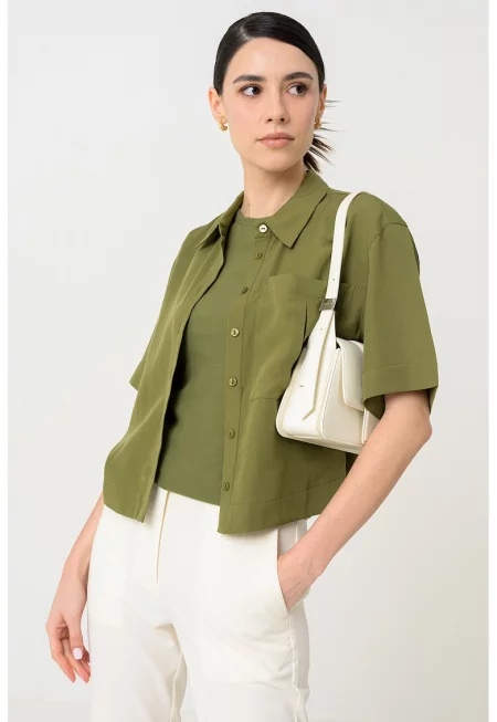 Риза с къси ръкави - Папратово зелено