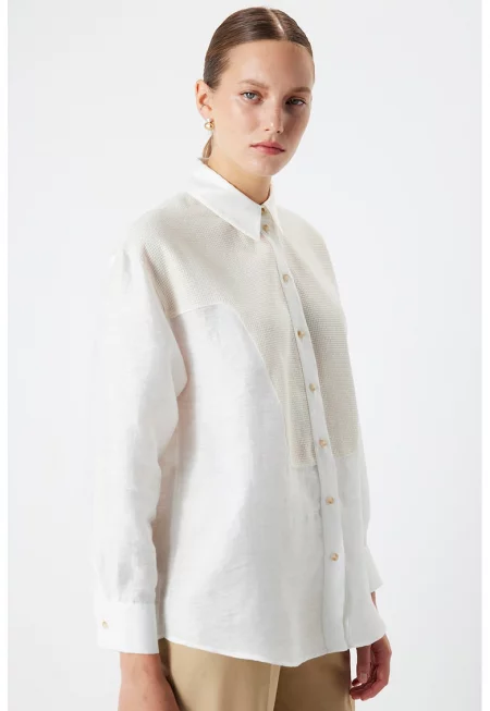 Риза с лен - Бледожълт