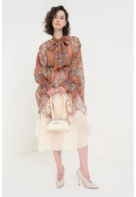 Рокля с принт и панделка - Многоцветен