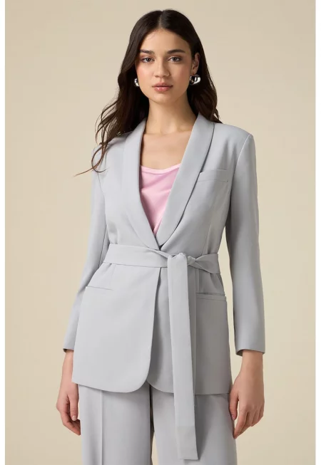 Сако с колан - Светло сив