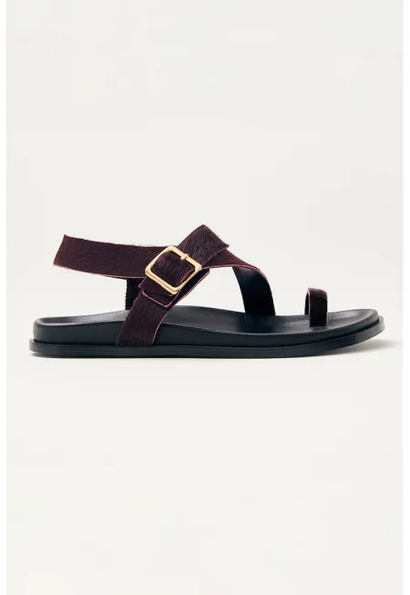 Сандали от кожа с косъм - Бордо