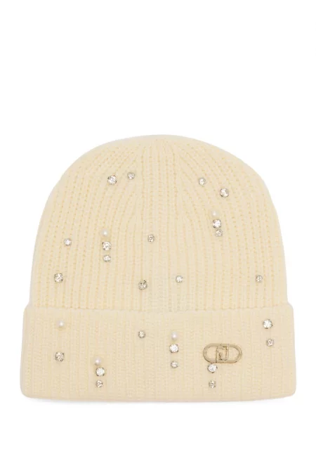 Шапка с декоративни камъни - Бял