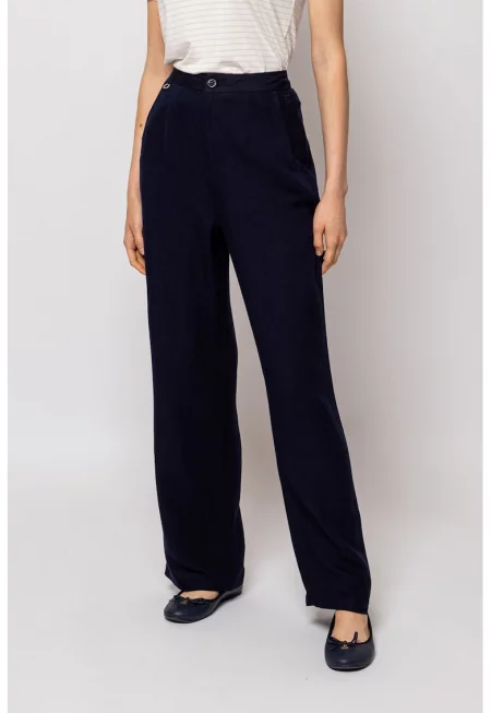 Широк панталон Florel с лен - Ултрамарин синьо