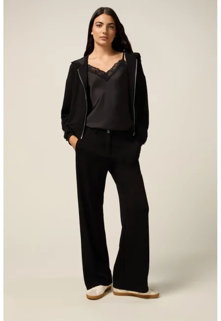 Широк панталон със странични ивици - Бял/Черен