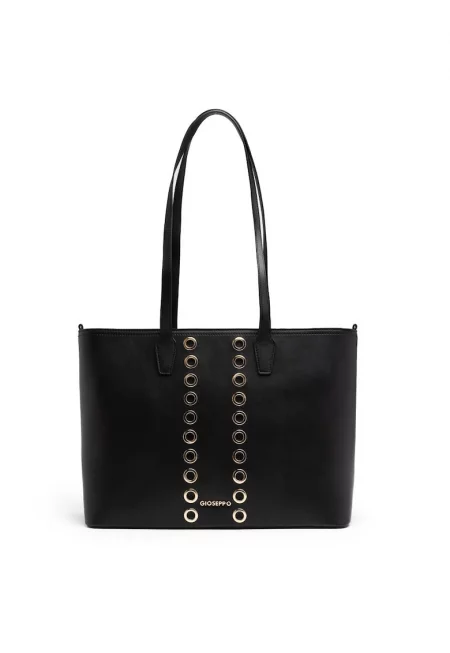 Шопинг чанта от еко кожа с отвори - Черен