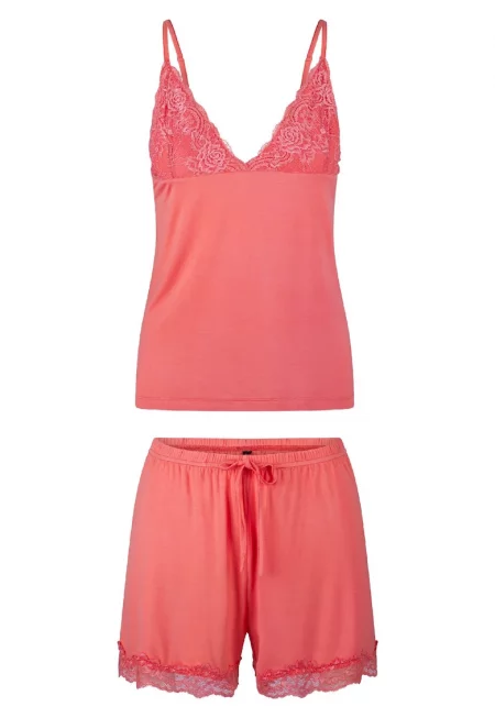 Шпиц пижама с дантела - Корал