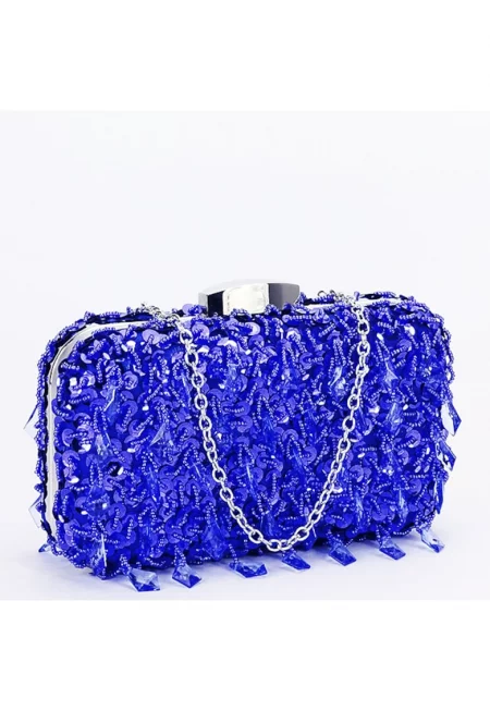 Синя клъч чанта с кристали и пайети BME6011 06 16829