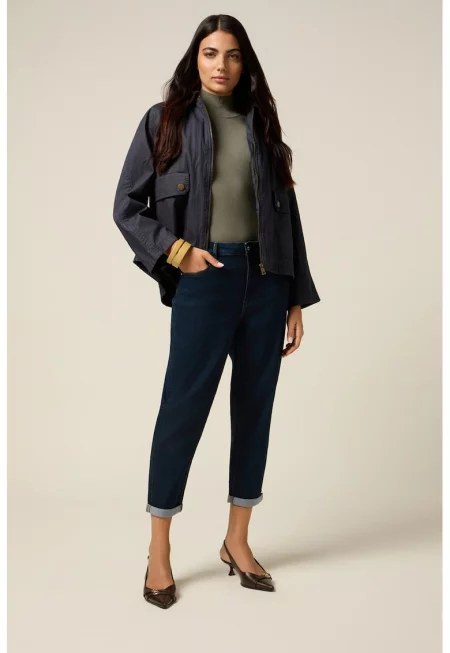 Скъсени дънки със средновисока талия - Тъмносин