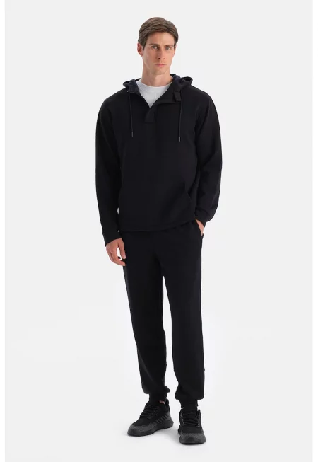 Скосен спортен панталон - Черен -