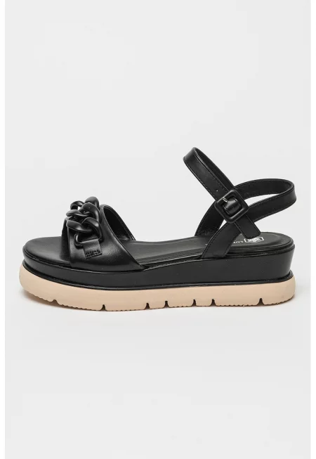 Скосени сандали от еко кожа - Черен