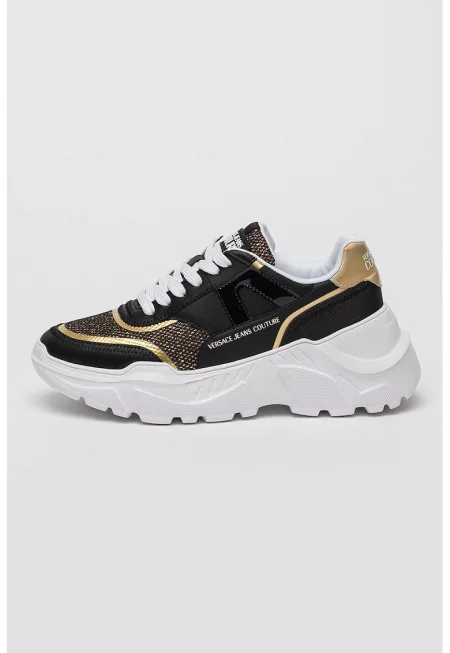 Скосени спортни обувки с кожа - Златист/Черен