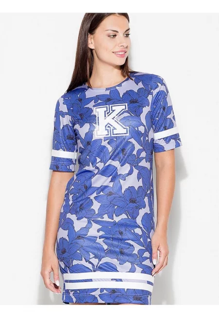 Спортна рокля  минимално деколте - синя - 100% полиестер -