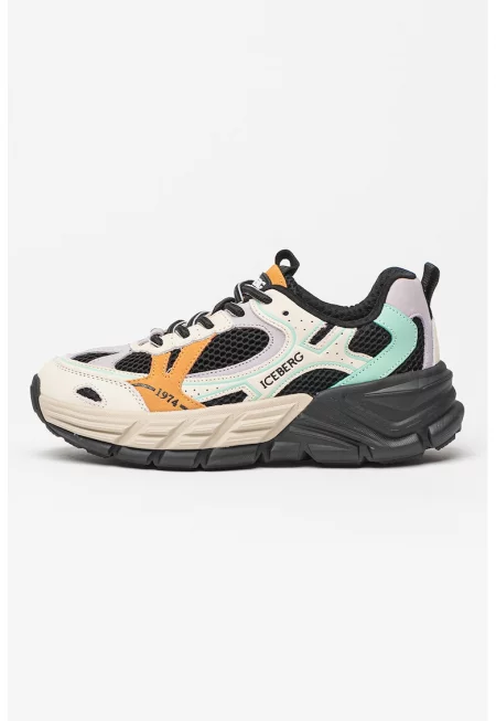 Спортни обувки от кожа с мрежа - Слонова кост/Черен/Виолетов