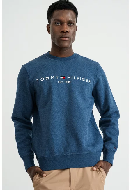 Суитшърт с органичен памук и лого - Тъмносин