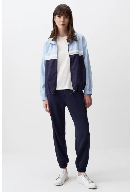 Суитшърт с цветен блок и цип - Светлосин/Тъмносин