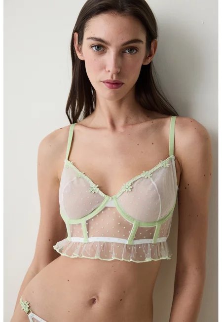 Сутиен Longline с мрежести зони