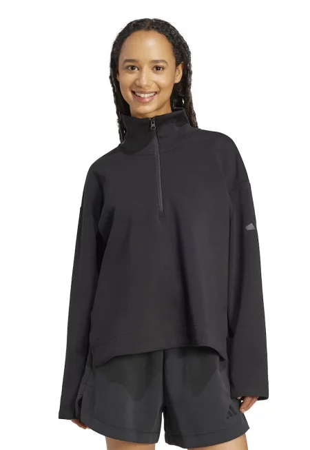 Свободен суитшърт с модал с къс цип - Избеляло черно