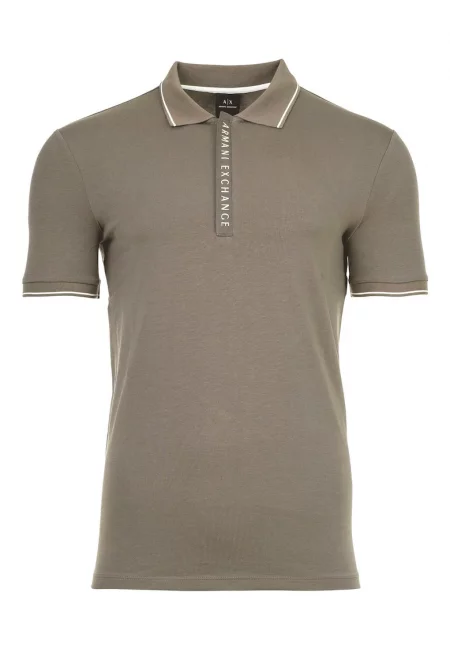 Тениска слим с памук с яка - Каки