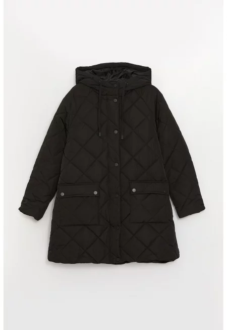 Уголемено зимно яке с капитонирана вата - Черен