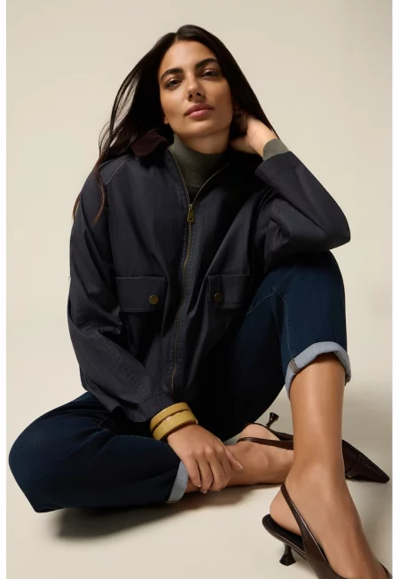 Яке с цип и качулка - Прашно синьо