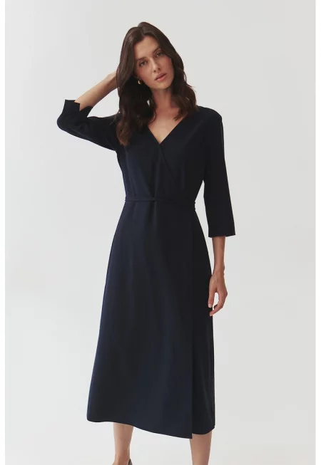 Застъпена миди рокля - Тъмносин