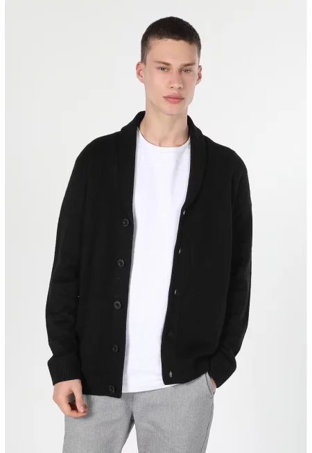 Жилетка по тялото с шал-яка - Черен