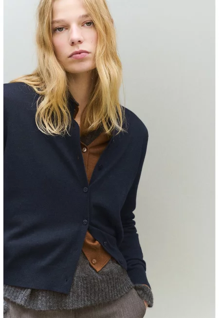 Жилетка с памук и модал - Тъмносин